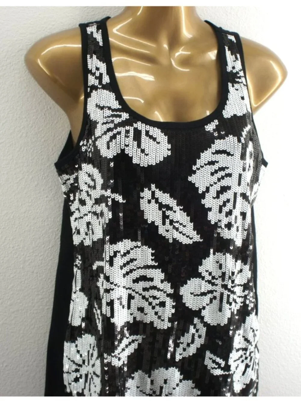 Michael Kors Black White Sequin Tank Top size M